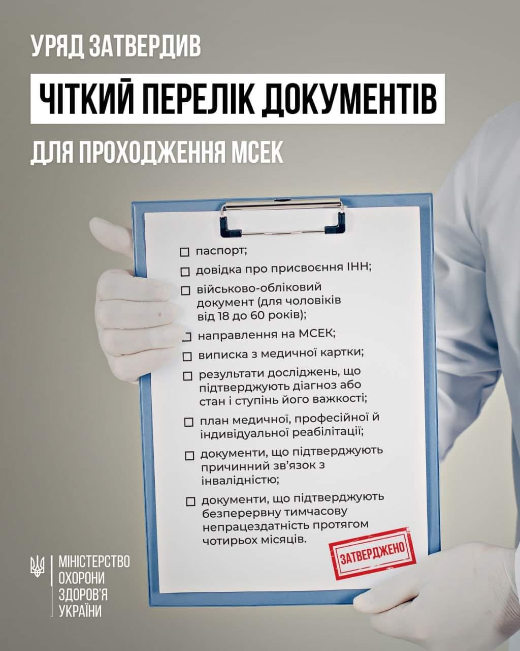 Постер МОЗ України - Перелік документів для проходження МСЕК.