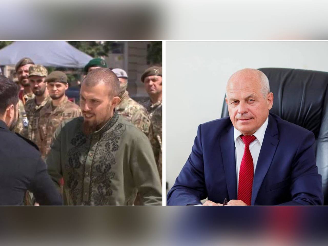 зображення Президента України Володимира Зеленського, який нагороджує вінничанина Романа Кашпура, а також зображення Йосипа Кібітлевського