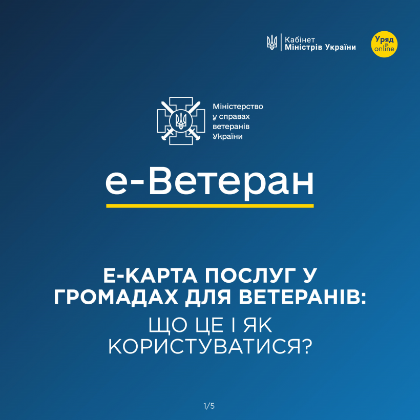 Напис на синьому фоні "е-Карта послуг у громадах для ветеранів: що це і як користуватися?"