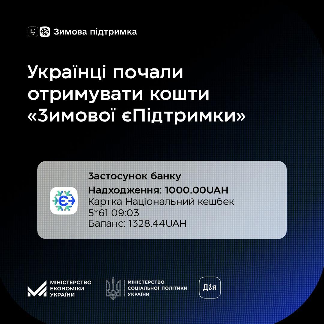 Українці почали отримувати кошти за програмою «Зимова єПідтримка»